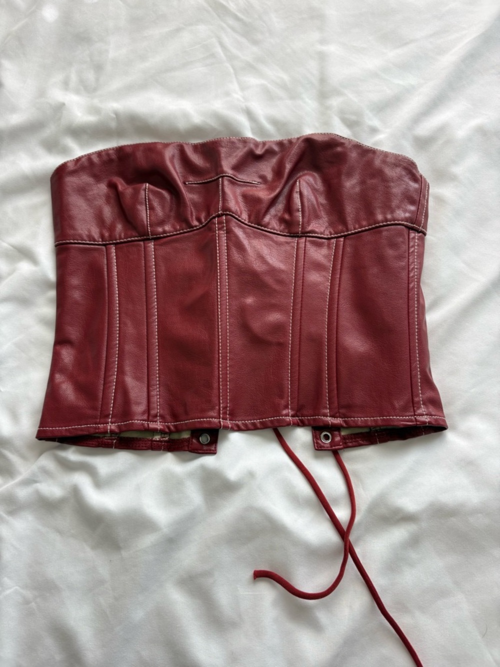 Edikted Red Faux Leather Strapless Corset Crop Top